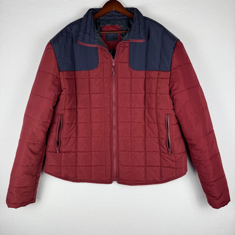 Nomad Josiah Puffer Jacket Womens 2XL Burgundy Navy Blue‎ Colorblock Zip Up
